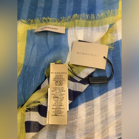 NWT Burberry Brit Cerulean Blue Stripe Scarf 130x130cm - Picture 6 of 6